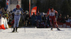 Mikko Loukkaanhuhta of Finland is lapped by Emil Hegle Svendsen of Norway during the Men relay race of IBU Biathlon World Cup in Hochfilzen, Austria. Men relay race of IBU Biathlon World cup was held on Sunday, 13th of December 2015 in Hochfilzen, Austria.

