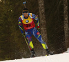 Fifth placed Martin Fourcade of France skiing during the Men sprint race of IBU Biathlon World Cup in Pokljuka, Slovenia. Men sprint race of IBU Biathlon World cup was held on Thursday, 17th of December 2015 in Pokljuka, Slovenia.
