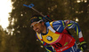 Fifth placed Martin Fourcade of France skiing during the Men sprint race of IBU Biathlon World Cup in Pokljuka, Slovenia. Men sprint race of IBU Biathlon World cup was held on Thursday, 17th of December 2015 in Pokljuka, Slovenia.
