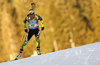 Nadezhda Skardino of Belarus skiing in the Women sprint race of IBU Biathlon World Cup in Pokljuka, Slovenia. Women sprint race of IBU Biathlon World cup was held on Friday, 18th of December 2015 in Pokljuka, Slovenia.
