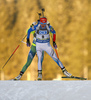 Kaisa Makarainen of Finland skiing in the Women sprint race of IBU Biathlon World Cup in Pokljuka, Slovenia. Women sprint race of IBU Biathlon World cup was held on Friday, 18th of December 2015 in Pokljuka, Slovenia.
