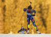 Marie Dorin Habert of France skiing in the Women sprint race of IBU Biathlon World Cup in Pokljuka, Slovenia. Women sprint race of IBU Biathlon World cup was held on Friday, 18th of December 2015 in Pokljuka, Slovenia.
