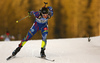Justine Braisaz of France skiing in the Women sprint race of IBU Biathlon World Cup in Pokljuka, Slovenia. Women sprint race of IBU Biathlon World cup was held on Friday, 18th of December 2015 in Pokljuka, Slovenia.
