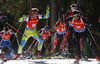 Klemen Bauer of Slovenia skiing in the Men pursuit race of IBU Biathlon World Cup in Pokljuka, Slovenia. Men pursuit race of IBU Biathlon World cup was held on Saturday, 19th of December 2015 in Pokljuka, Slovenia.

