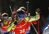 Fredrik Lindstroem of Sweden skiing in the Men pursuit race of IBU Biathlon World Cup in Pokljuka, Slovenia. Men pursuit race of IBU Biathlon World cup was held on Saturday, 19th of December 2015 in Pokljuka, Slovenia.
