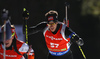 Martin Jaeger of Switzerland skiing in the Men pursuit race of IBU Biathlon World Cup in Pokljuka, Slovenia. Men pursuit race of IBU Biathlon World cup was held on Saturday, 19th of December 2015 in Pokljuka, Slovenia.
