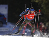 Erik Lesser of Germany skiing in the Men pursuit race of IBU Biathlon World Cup in Pokljuka, Slovenia. Men pursuit race of IBU Biathlon World cup was held on Saturday, 19th of December 2015 in Pokljuka, Slovenia.
