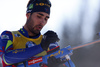 Martin Fourcade of France getting ready for last shooting in the Men pursuit race of IBU Biathlon World Cup in Pokljuka, Slovenia. Men pursuit race of IBU Biathlon World cup was held on Saturday, 19th of December 2015 in Pokljuka, Slovenia.
