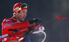 Ole Einar Bjoerndalen of Norway shooting in the Men pursuit race of IBU Biathlon World Cup in Pokljuka, Slovenia. Men pursuit race of IBU Biathlon World cup was held on Saturday, 19th of December 2015 in Pokljuka, Slovenia.
