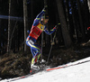 Martin Fourcade of France skiing in the Men pursuit race of IBU Biathlon World Cup in Pokljuka, Slovenia. Men pursuit race of IBU Biathlon World cup was held on Saturday, 19th of December 2015 in Pokljuka, Slovenia.
