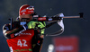 Arnd Peiffer of Germany during zeroing before start of the Men pursuit race of IBU Biathlon World Cup in Pokljuka, Slovenia. Men pursuit race of IBU Biathlon World cup was held on Saturday, 19th of December 2015 in Pokljuka, Slovenia.
