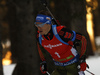 Simon Schempp of Germany skiing in the Men pursuit race of IBU Biathlon World Cup in Pokljuka, Slovenia. Men pursuit race of IBU Biathlon World cup was held on Saturday, 19th of December 2015 in Pokljuka, Slovenia.
