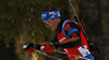 Simon Schempp of Germany skiing in the Men pursuit race of IBU Biathlon World Cup in Pokljuka, Slovenia. Men pursuit race of IBU Biathlon World cup was held on Saturday, 19th of December 2015 in Pokljuka, Slovenia.
