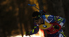 Martin Fourcade of France skiing in the Men pursuit race of IBU Biathlon World Cup in Pokljuka, Slovenia. Men pursuit race of IBU Biathlon World cup was held on Saturday, 19th of December 2015 in Pokljuka, Slovenia.
