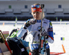 Kaisa Makarainen of Finland having some weapon problems during zeroing before start of the Women pursuit race of IBU Biathlon World Cup in Pokljuka, Slovenia. Women pursuit race of IBU Biathlon World cup was held on Saturday, 19th of December 2015 in Pokljuka, Slovenia.

