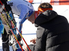 Kaisa Makarainen of Finland having some weapon problems during zeroing before start of the Women pursuit race of IBU Biathlon World Cup in Pokljuka, Slovenia. Women pursuit race of IBU Biathlon World cup was held on Saturday, 19th of December 2015 in Pokljuka, Slovenia.

