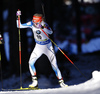 Third placed Kaisa Makarainen of Finland skiing in the Women pursuit race of IBU Biathlon World Cup in Pokljuka, Slovenia. Women pursuit race of IBU Biathlon World cup was held on Saturday, 19th of December 2015 in Pokljuka, Slovenia.

