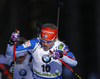 Third placed Kaisa Makarainen of Finland skiing in the Women pursuit race of IBU Biathlon World Cup in Pokljuka, Slovenia. Women pursuit race of IBU Biathlon World cup was held on Saturday, 19th of December 2015 in Pokljuka, Slovenia.
