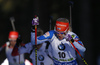 Third placed Kaisa Makarainen of Finland skiing in the Women pursuit race of IBU Biathlon World Cup in Pokljuka, Slovenia. Women pursuit race of IBU Biathlon World cup was held on Saturday, 19th of December 2015 in Pokljuka, Slovenia.
