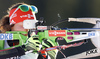 Winner Laura Dahlmeier of Germany shooting in last shooting in the Women pursuit race of IBU Biathlon World Cup in Pokljuka, Slovenia. Women pursuit race of IBU Biathlon World cup was held on Saturday, 19th of December 2015 in Pokljuka, Slovenia.
