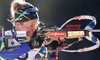 Second placed Marie Dorin Habert of France shooting in last shooting in the Women pursuit race of IBU Biathlon World Cup in Pokljuka, Slovenia. Women pursuit race of IBU Biathlon World cup was held on Saturday, 19th of December 2015 in Pokljuka, Slovenia.
