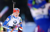Third placed Kaisa Makarainen of Finland arriving to shooting range for last shooting in the Women pursuit race of IBU Biathlon World Cup in Pokljuka, Slovenia. Women pursuit race of IBU Biathlon World cup was held on Saturday, 19th of December 2015 in Pokljuka, Slovenia.
