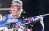 Third placed Kaisa Makarainen of Finland getting ready for last shooting in the Women pursuit race of IBU Biathlon World Cup in Pokljuka, Slovenia. Women pursuit race of IBU Biathlon World cup was held on Saturday, 19th of December 2015 in Pokljuka, Slovenia.
