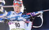 Third placed Kaisa Makarainen of Finland getting ready for last shooting in the Women pursuit race of IBU Biathlon World Cup in Pokljuka, Slovenia. Women pursuit race of IBU Biathlon World cup was held on Saturday, 19th of December 2015 in Pokljuka, Slovenia.
