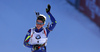 Second placed Laura Dahlmeier of Germany celebrating while crossing the finish line in the Women pursuit race of IBU Biathlon World Cup in Pokljuka, Slovenia. Women pursuit race of IBU Biathlon World cup was held on Saturday, 19th of December 2015 in Pokljuka, Slovenia.
