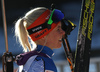 Mari Laukkanen of Finland in finish area of the Women pursuit race  of IBU Biathlon World Cup in Pokljuka, Slovenia. Women pursuit race of IBU Biathlon World cup was held on Saturday, 19th of December 2015 in Pokljuka, Slovenia.
