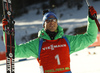 Simon Schempp of Germany celebrates his medall won in the Men pursuit race of IBU Biathlon World Cup in Pokljuka, Slovenia. Men pursuit race of IBU Biathlon World cup was held on Saturday, 19th of December 2015 in Pokljuka, Slovenia.
