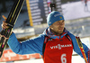 Anton Shipulin of Russia celebrates his medal won in the Men pursuit race of IBU Biathlon World Cup in Pokljuka, Slovenia. Men pursuit race of IBU Biathlon World cup was held on Saturday, 19th of December 2015 in Pokljuka, Slovenia.
