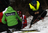 Megan Tandy of Canada collapses during the Women pursuit race of IBU Biathlon World Cup in Pokljuka, Slovenia. Women pursuit race of IBU Biathlon World cup was held on Saturday, 19th of December 2015 in Pokljuka, Slovenia.
