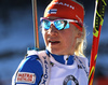 Kaisa Makarainen of Finland in finish area of the Women pursuit race of IBU Biathlon World Cup in Pokljuka, Slovenia. Women pursuit race of IBU Biathlon World cup was held on Saturday, 19th of December 2015 in Pokljuka, Slovenia.
