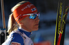 Kaisa Makarainen of Finland in finish area of the Women pursuit race  of IBU Biathlon World Cup in Pokljuka, Slovenia. Women pursuit race of IBU Biathlon World cup was held on Saturday, 19th of December 2015 in Pokljuka, Slovenia.

