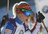 Mari Laukkanen of Finland in finish area of the Women pursuit race  of IBU Biathlon World Cup in Pokljuka, Slovenia. Women pursuit race of IBU Biathlon World cup was held on Saturday, 19th of December 2015 in Pokljuka, Slovenia.
