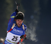 Winner Jean Guillaume Beatrix of France getting ready for last shooting in the Men mass start race of IBU Biathlon World Cup in Pokljuka, Slovenia. Men mass start race of IBU Biathlon World cup was held on Sunday, 20th of December 2015 in Pokljuka, Slovenia.
