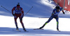Winner Jean Guillaume Beatrix of France (R) and second placed Emil Hegle Svendsen of Norway (L) sprinting for victory in the Men mass start race of IBU Biathlon World Cup in Pokljuka, Slovenia. Men mass start race of IBU Biathlon World cup was held on Sunday, 20th of December 2015 in Pokljuka, Slovenia.
