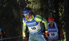 Fredrik Lindstroem of Sweden skiing in the Men mass start race of IBU Biathlon World Cup in Pokljuka, Slovenia. Men mass start race of IBU Biathlon World cup was held on Sunday, 20th of December 2015 in Pokljuka, Slovenia.
