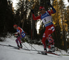Second placed Emil Hegle Svendsen of Norway skiing in the Men mass start race of IBU Biathlon World Cup in Pokljuka, Slovenia. Men mass start race of IBU Biathlon World cup was held on Sunday, 20th of December 2015 in Pokljuka, Slovenia.

