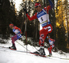 Second placed Emil Hegle Svendsen of Norway skiing in the Men mass start race of IBU Biathlon World Cup in Pokljuka, Slovenia. Men mass start race of IBU Biathlon World cup was held on Sunday, 20th of December 2015 in Pokljuka, Slovenia.
