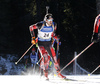 Dominik Landertinger of Austria skiing in the Men mass start race of IBU Biathlon World Cup in Pokljuka, Slovenia. Men mass start race of IBU Biathlon World cup was held on Sunday, 20th of December 2015 in Pokljuka, Slovenia.
