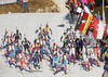 Biathletes skiing in the Women mass start race of IBU Biathlon World Cup in Pokljuka, Slovenia. Women mass start race of IBU Biathlon World cup was held on Sunday, 20th of December 2015 in Pokljuka, Slovenia.
