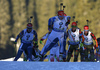 Winner Kaisa Makarainen of Finland skiing in the Women mass start race of IBU Biathlon World Cup in Pokljuka, Slovenia. Women mass start race of IBU Biathlon World cup was held on Sunday, 20th of December 2015 in Pokljuka, Slovenia.
