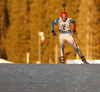Winner Kaisa Makarainen of Finland skiing in the Women mass start race of IBU Biathlon World Cup in Pokljuka, Slovenia. Women mass start race of IBU Biathlon World cup was held on Sunday, 20th of December 2015 in Pokljuka, Slovenia.
