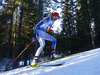Winner Kaisa Makarainen of Finland skiing in the Women mass start race of IBU Biathlon World Cup in Pokljuka, Slovenia. Women mass start race of IBU Biathlon World cup was held on Sunday, 20th of December 2015 in Pokljuka, Slovenia.
