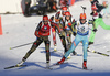 Franziska Preuss of Germany (L) skiing in the Women mass start race of IBU Biathlon World Cup in Pokljuka, Slovenia. Women mass start race of IBU Biathlon World cup was held on Sunday, 20th of December 2015 in Pokljuka, Slovenia.

