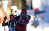 Franziska Preuss of Germany skiing in the Women mass start race of IBU Biathlon World Cup in Pokljuka, Slovenia. Women mass start race of IBU Biathlon World cup was held on Sunday, 20th of December 2015 in Pokljuka, Slovenia.
