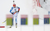 Winner Kaisa Makarainen of Finland arriving to shooting range for last shooting in the Women mass start race of IBU Biathlon World Cup in Pokljuka, Slovenia. Women mass start race of IBU Biathlon World cup was held on Sunday, 20th of December 2015 in Pokljuka, Slovenia.
