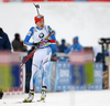 Winner Kaisa Makarainen of Finland arriving to shooting range for last shooting in the Women mass start race of IBU Biathlon World Cup in Pokljuka, Slovenia. Women mass start race of IBU Biathlon World cup was held on Sunday, 20th of December 2015 in Pokljuka, Slovenia.

